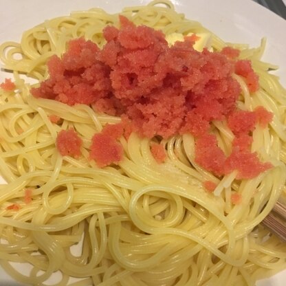 明太子スパゲティ美味しいですよね^_^醤油足すと美味いのは盲点でした^_^